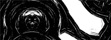 Grunge üst üste biniyor. Soyut siyah-beyaz vektör arkaplanı. Çatlak, leke ve noktalarda kirli desenli tek renkli klasik yüzey. Karanlık korku tarzında eski bir duvar.