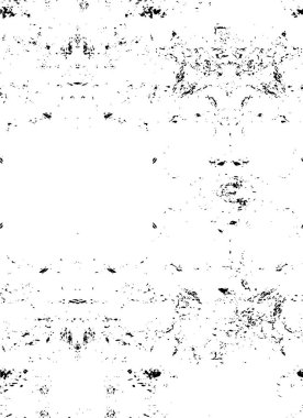 Grunge üst üste biniyor. Soyut siyah-beyaz vektör arkaplanı. Çatlak, leke ve noktalarda kirli desenli tek renkli klasik yüzey. Karanlık korku tarzında eski bir duvar.