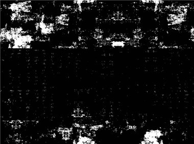 Grunge üst üste biniyor. Soyut siyah-beyaz vektör arkaplanı. Çatlak, leke ve noktalarda kirli desenli tek renkli klasik yüzey. Karanlık korku tarzında eski bir duvar.