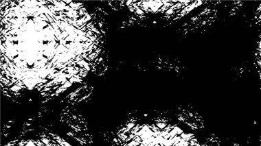 Grunge üst üste biniyor. Soyut siyah-beyaz vektör arkaplanı. Çatlak, leke ve noktalarda kirli desenli tek renkli klasik yüzey. Karanlık korku tarzında eski bir duvar.