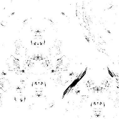 Grunge üst üste biniyor. Soyut siyah-beyaz vektör arkaplanı. Çatlak, leke ve noktalarda kirli desenli tek renkli klasik yüzey. Karanlık korku tarzında eski bir duvar.