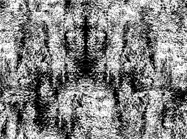 Grunge üst üste biniyor. Soyut siyah-beyaz vektör arkaplanı. Çatlak, leke ve noktalarda kirli desenli tek renkli klasik yüzey. Karanlık korku tarzında eski bir duvar.