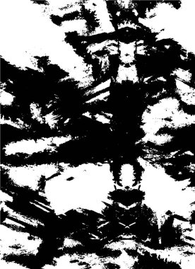 Grunge üst üste biniyor. Soyut siyah-beyaz vektör arkaplanı. Çatlak, leke ve noktalarda kirli desenli tek renkli klasik yüzey. Karanlık korku tarzında eski bir duvar.