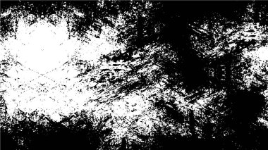 Grunge üst üste biniyor. Soyut siyah-beyaz vektör arkaplanı. Çatlak, leke ve noktalarda kirli desenli tek renkli klasik yüzey. Karanlık korku tarzında eski bir duvar.