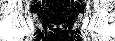 Grunge üst üste biniyor. Soyut siyah-beyaz vektör arkaplanı. Çatlak, leke ve noktalarda kirli desenli tek renkli klasik yüzey. Karanlık korku tarzında eski bir duvar.