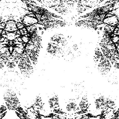 Grunge üst üste biniyor. Soyut siyah-beyaz vektör arkaplanı. Çatlak, leke ve noktalarda kirli desenli tek renkli klasik yüzey. Karanlık korku tarzında eski bir duvar.