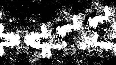 Siyah beyaz desenli, noktalı, lekeli, çizik ve çizikli sıkıntılı bir arkaplan. Soyut vektör illüstrasyonu.