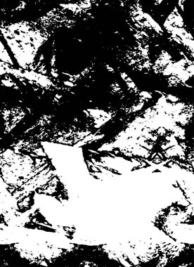 Grunge üst üste biniyor. Soyut siyah-beyaz vektör arkaplanı. Çatlak, leke ve noktalarda kirli desenli tek renkli klasik yüzey. Karanlık korku tarzında eski bir duvar.