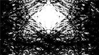 Grunge üst üste biniyor. Soyut siyah-beyaz vektör arkaplanı. Çatlak, leke ve noktalarda kirli desenli tek renkli klasik yüzey. Karanlık korku tarzında eski bir duvar.