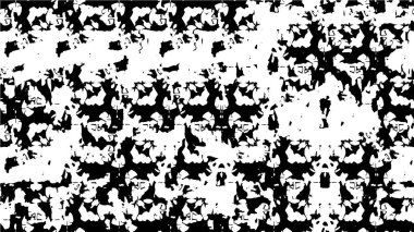 Grunge üst üste biniyor. Soyut siyah-beyaz vektör arkaplanı. Çatlak, leke ve noktalarda kirli desenli tek renkli klasik yüzey. Karanlık korku tarzında eski bir duvar.