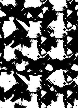 Grunge üst üste biniyor. Soyut siyah-beyaz vektör arkaplanı. Çatlak, leke ve noktalarda kirli desenli tek renkli klasik yüzey. Karanlık korku tarzında eski bir duvar.