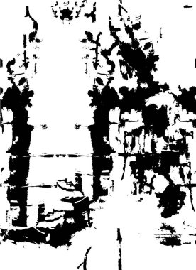 Grunge üst üste biniyor. Soyut siyah-beyaz vektör arkaplanı. Çatlak, leke ve noktalarda kirli desenli tek renkli klasik yüzey. Karanlık korku tarzında eski bir duvar.