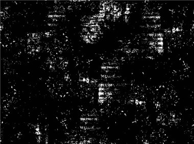 Grunge üst üste biniyor. Soyut siyah-beyaz vektör arkaplanı. Çatlak, leke ve noktalarda kirli desenli tek renkli klasik yüzey. Karanlık korku tarzında eski bir duvar.