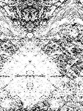 Grunge üst üste biniyor. Soyut siyah-beyaz vektör arkaplanı. Çatlak, leke ve noktalarda kirli desenli tek renkli klasik yüzey. Karanlık korku tarzında eski bir duvar.