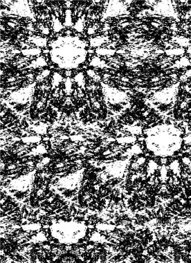 Grunge üst üste biniyor. Soyut siyah-beyaz vektör arkaplanı. Çatlak, leke ve noktalarda kirli desenli tek renkli klasik yüzey. Karanlık korku tarzında eski bir duvar.