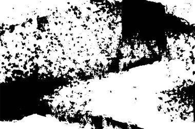 Grunge üst üste biniyor. Soyut siyah-beyaz vektör arkaplanı. Çatlak, leke ve noktalarda kirli desenli tek renkli klasik yüzey. Karanlık korku tarzında eski bir duvar.
