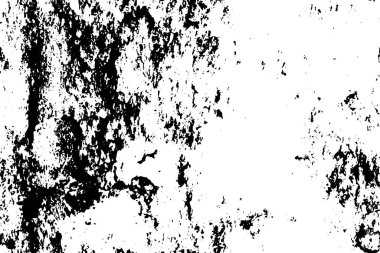 Grunge üst üste biniyor. Soyut siyah-beyaz vektör arkaplanı. Çatlak, leke ve noktalarda kirli desenli tek renkli klasik yüzey. Karanlık korku tarzında eski bir duvar.