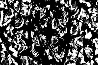 Grunge üst üste biniyor. Soyut siyah-beyaz vektör arkaplanı. Çatlak, leke ve noktalarda kirli desenli tek renkli klasik yüzey. Karanlık korku tarzında eski bir duvar.