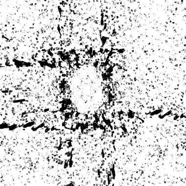 Soyut grunge gri koyu sıva duvar arkaplanı. Siyah beyaz boya sıçramış. Sanat, biçimlendirilmiş dokuma afişi, duvar kağıdı. Arkaplanda noktalar, çatlaklar, noktalar, fişler var. Tek renkli baskı