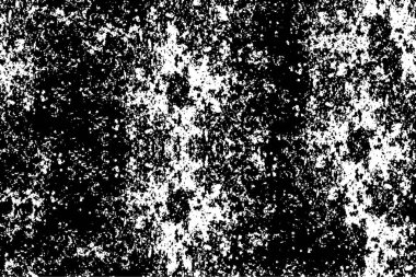 Grunge üst üste biniyor. Soyut siyah-beyaz vektör arkaplanı. Çatlak, leke ve noktalarda kirli desenli tek renkli klasik yüzey. Karanlık korku tarzında eski bir duvar.
