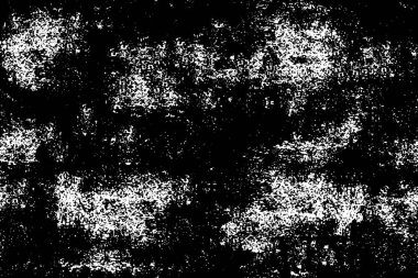 Grunge üst üste biniyor. Soyut siyah-beyaz vektör arkaplanı. Çatlak, leke ve noktalarda kirli desenli tek renkli klasik yüzey. Karanlık korku tarzında eski bir duvar.