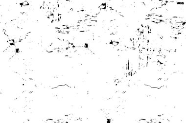Grunge üst üste biniyor. Soyut siyah-beyaz vektör arkaplanı. Çatlak, leke ve noktalarda kirli desenli tek renkli klasik yüzey. Karanlık korku tarzında eski bir duvar.