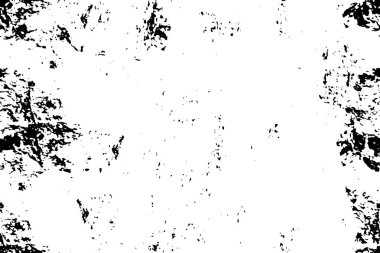 Grunge üst üste biniyor. Soyut siyah-beyaz vektör arkaplanı. Çatlak, leke ve noktalarda kirli desenli tek renkli klasik yüzey. Karanlık korku tarzında eski bir duvar.