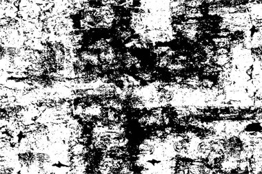 Grunge üst üste biniyor. Soyut siyah-beyaz vektör arkaplanı. Çatlak, leke ve noktalarda kirli desenli tek renkli klasik yüzey. Karanlık korku tarzında eski bir duvar.