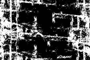 Grunge üst üste biniyor. Soyut siyah-beyaz vektör arkaplanı. Çatlak, leke ve noktalarda kirli desenli tek renkli klasik yüzey. Karanlık korku tarzında eski bir duvar.