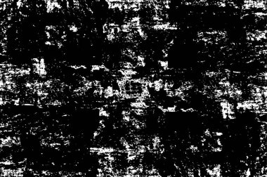 Grunge üst üste biniyor. Soyut siyah-beyaz vektör arkaplanı. Çatlak, leke ve noktalarda kirli desenli tek renkli klasik yüzey. Karanlık korku tarzında eski bir duvar.