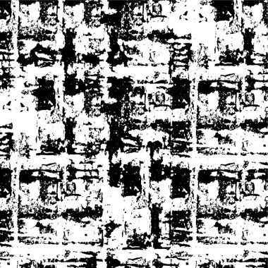 Grunge üst üste biniyor. Soyut siyah-beyaz vektör arkaplanı. Çatlak, leke ve noktalarda kirli desenli tek renkli klasik yüzey. Karanlık korku tarzında eski bir duvar.