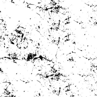 Grunge üst üste biniyor. Soyut siyah-beyaz vektör arkaplanı. Çatlak, leke ve noktalarda kirli desenli tek renkli klasik yüzey. Karanlık korku tarzında eski bir duvar.