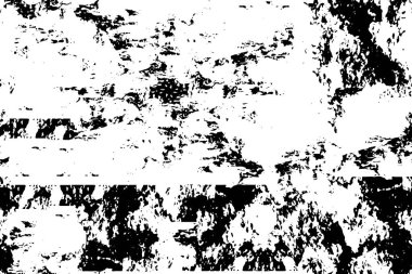 Grunge üst üste biniyor. Soyut siyah-beyaz vektör arkaplanı. Çatlak, leke ve noktalarda kirli desenli tek renkli klasik yüzey. Karanlık korku tarzında eski bir duvar.