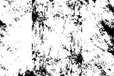 Grunge üst üste biniyor. Soyut siyah-beyaz vektör arkaplanı. Çatlak, leke ve noktalarda kirli desenli tek renkli klasik yüzey. Karanlık korku tarzında eski bir duvar.