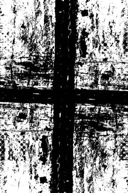 Grunge üst üste biniyor. Soyut siyah-beyaz vektör arkaplanı. Çatlak, leke ve noktalarda kirli desenli tek renkli klasik yüzey. Karanlık korku tarzında eski bir duvar.