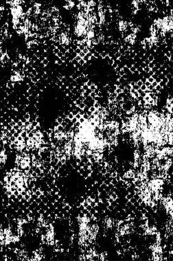 Grunge üst üste biniyor. Soyut siyah-beyaz vektör arkaplanı. Çatlak, leke ve noktalarda kirli desenli tek renkli klasik yüzey. Karanlık korku tarzında eski bir duvar.