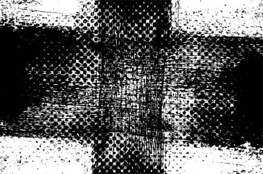 Grunge üst üste biniyor. Soyut siyah-beyaz vektör arkaplanı. Çatlak, leke ve noktalarda kirli desenli tek renkli klasik yüzey. Karanlık korku tarzında eski bir duvar.