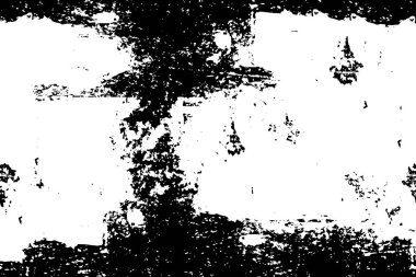 Grunge üst üste biniyor. Soyut siyah-beyaz vektör arkaplanı. Çatlak, leke ve noktalarda kirli desenli tek renkli klasik yüzey. Karanlık korku tarzında eski bir duvar.