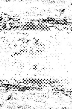 Grunge üst üste biniyor. Soyut siyah-beyaz vektör arkaplanı. Çatlak, leke ve noktalarda kirli desenli tek renkli klasik yüzey. Karanlık korku tarzında eski bir duvar.