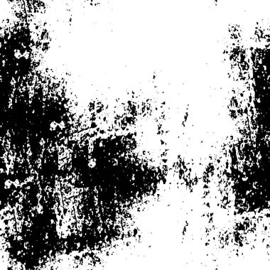 Grunge üst üste biniyor. Soyut siyah-beyaz vektör arkaplanı. Çatlak, leke ve noktalarda kirli desenli tek renkli klasik yüzey. Karanlık korku tarzında eski bir duvar.