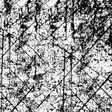 Grunge siyah ve beyaz dikişsiz desen. Tek renkli soyut doku. Çatlakların, sürtünmelerin, talaşların, lekelerin, mürekkep lekelerinin, çizgilerin arka planı. Koyu tasarım arka plan yüzeyi. Gri yazdırma öğesi