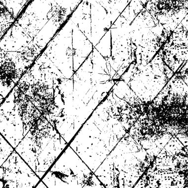 Grunge siyah ve beyaz dikişsiz desen. Tek renkli soyut doku. Çatlakların, sürtünmelerin, talaşların, lekelerin, mürekkep lekelerinin, çizgilerin arka planı. Koyu tasarım arka plan yüzeyi. Gri yazdırma öğesi