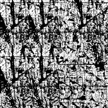 Grunge üst üste biniyor. Soyut siyah-beyaz vektör arkaplanı. Çatlak, leke ve noktalarda kirli desenli tek renkli klasik yüzey. Karanlık korku tarzında eski bir duvar.