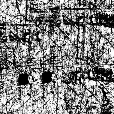 Grunge üst üste biniyor. Soyut siyah-beyaz vektör arkaplanı. Çatlak, leke ve noktalarda kirli desenli tek renkli klasik yüzey. Karanlık korku tarzında eski bir duvar.