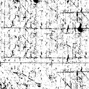 Grunge üst üste biniyor. Soyut siyah-beyaz vektör arkaplanı. Çatlak, leke ve noktalarda kirli desenli tek renkli klasik yüzey. Karanlık korku tarzında eski bir duvar.