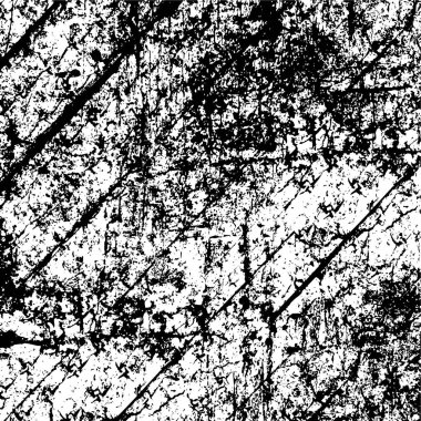 Grunge üst üste biniyor. Soyut siyah-beyaz vektör arkaplanı. Çatlak, leke ve noktalarda kirli desenli tek renkli klasik yüzey. Karanlık korku tarzında eski bir duvar.