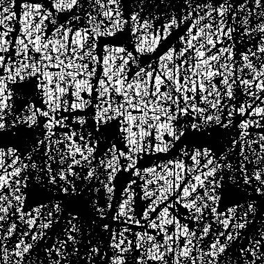 Grunge üst üste biniyor. Soyut siyah-beyaz vektör arkaplanı. Çatlak, leke ve noktalarda kirli desenli tek renkli klasik yüzey. Karanlık korku tarzında eski bir duvar.