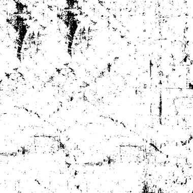 Grunge üst üste biniyor. Soyut siyah-beyaz vektör arkaplanı. Çatlak, leke ve noktalarda kirli desenli tek renkli klasik yüzey. Karanlık korku tarzında eski bir duvar.