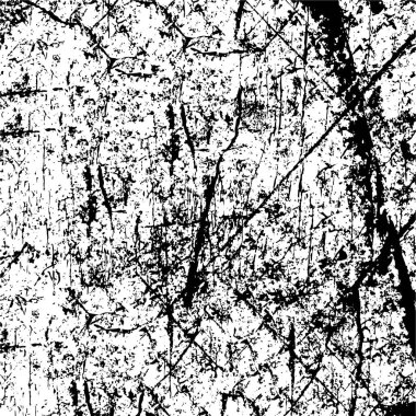 Grunge üst üste biniyor. Soyut siyah-beyaz vektör arkaplanı. Çatlak, leke ve noktalarda kirli desenli tek renkli klasik yüzey. Karanlık korku tarzında eski bir duvar.