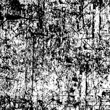 Grunge üst üste biniyor. Soyut siyah-beyaz vektör arkaplanı. Çatlak, leke ve noktalarda kirli desenli tek renkli klasik yüzey. Karanlık korku tarzında eski bir duvar.